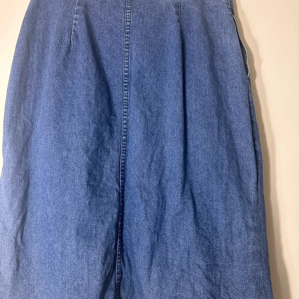 Vintage denim button down high waisted pockets midi skirt size M